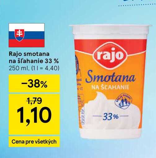 Rajo smotana na šľahanie 33% 250 ml
