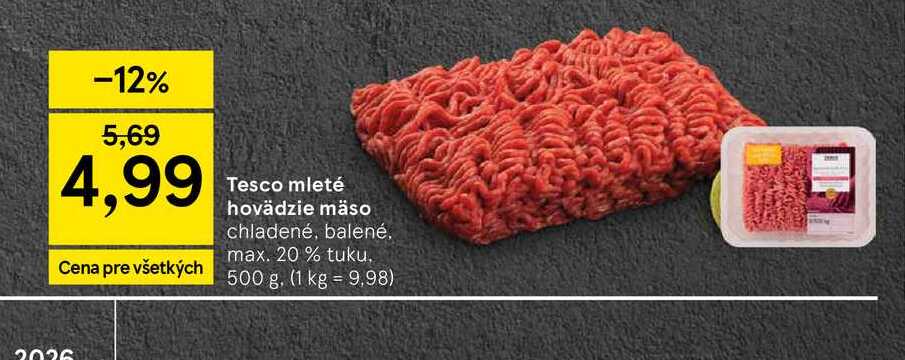 Tesco mleté hovädzie mäso chladené, balené max. 20% tuku 500 g