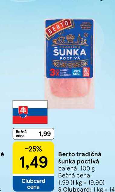 Berto tradičná šunka poctivá 100 g