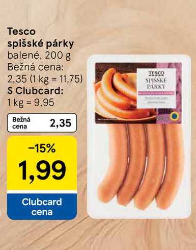 Tesco spišské párky balené, 200 g 