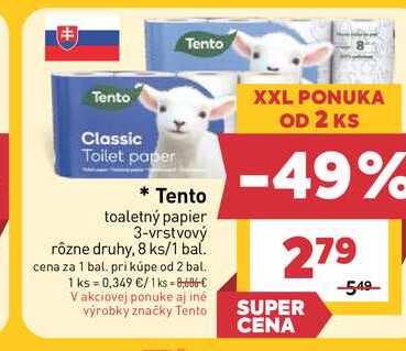 Tento toaletný papier 3-vrstvový rôzne druhy, 8 ks/1 bal. 