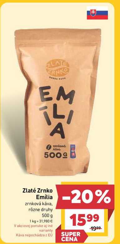 Zlaté Zrnko Emília zrnková káva, rôzne druhy 500 g 