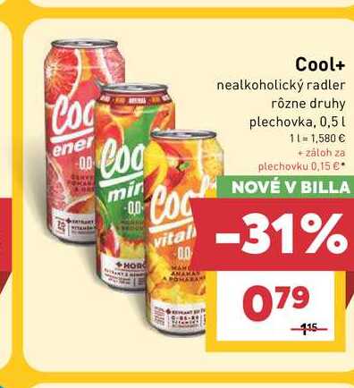 Cool+ nealkoholický radler rôzne druhy plechovka, 0,5 l