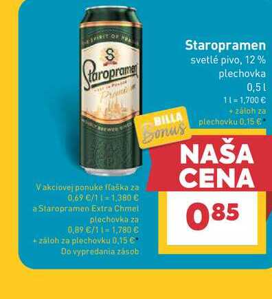 Staropramen svetlé pivo, 12% plechovka 0,5l