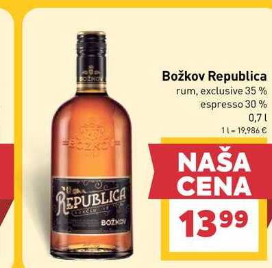 Božkov Republica rum, exclusive 35% espresso 30% 0,7l