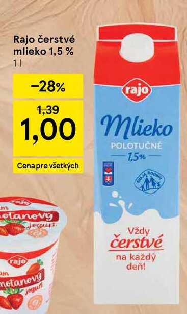 Rajo čerstvé mlieko 1,5 % 1l v akcii