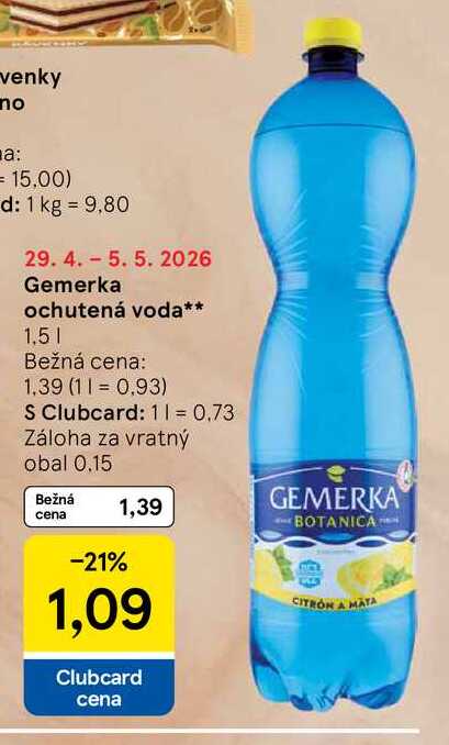 Gemerka ochutená voda 1,5l v akcii