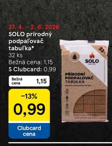 SOLO prírodný podpaľovač tabuľka 32 ks