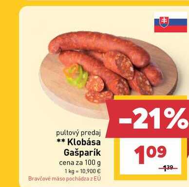 Klobása Gašparík cena za 100 g 