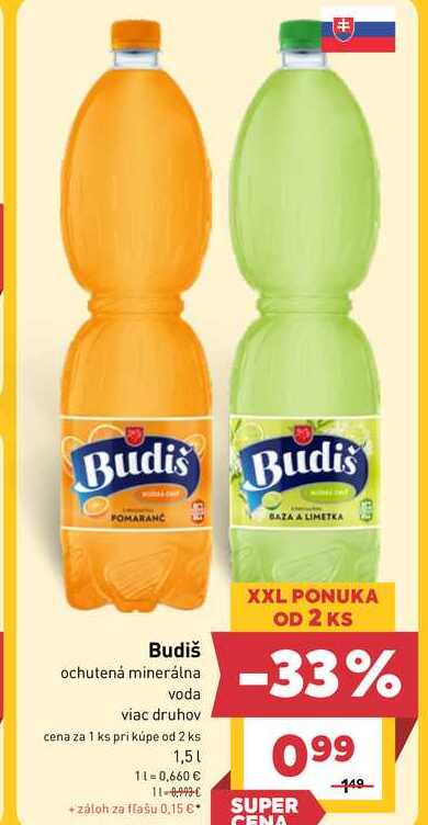 Budiš ochutená minerálna voda viac druhov 1,5l