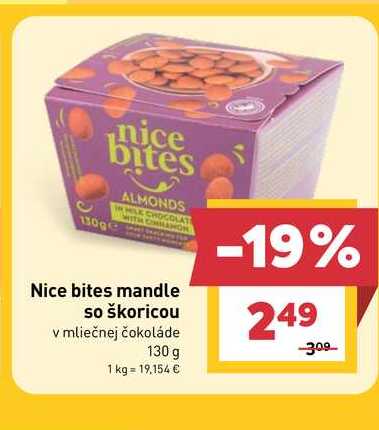 Nice bites mandle so škoricou v mliečnej čokoláde 130 g 