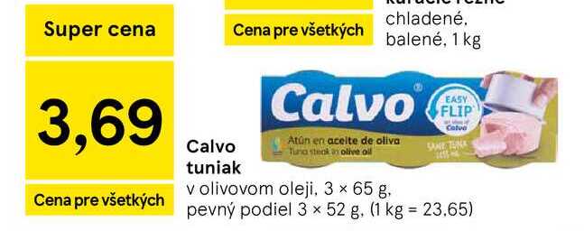 Calvo tuniak v olivovom oleji, 3 × 65 g