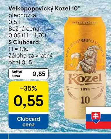 Velkopopovický Kozel 10° plechovka. 0,5L