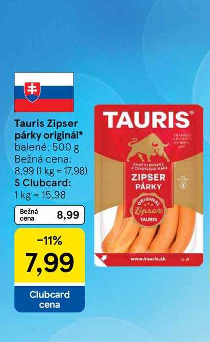 Tauris Zipser párky originál balené, 500 g
