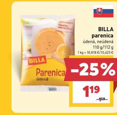BILLA parenica údená, neúdená 110 g/112 g