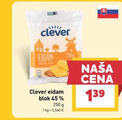 Clever eidam blok 45% 250 g 