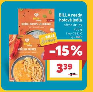 BILLA ready hotové jedlá rôzne druhy 450 g 