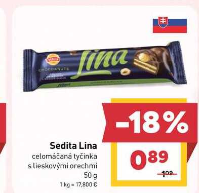 Sedita Lina celomáčaná tyčinka s lieskovými orechmi 50 g
