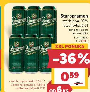 Staropramen svetlé pivo, 10% plechovka, 0,5l  v akcii