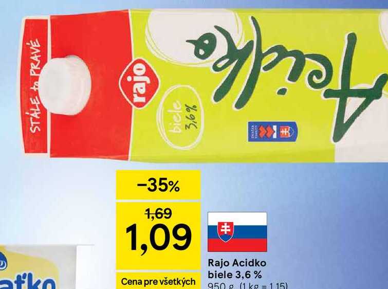 Rajo Acidko biele 3.6% 950 g