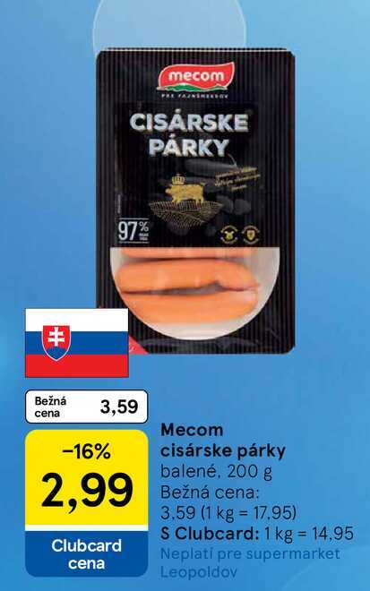 Mecom cisárske párky balené, 200 g