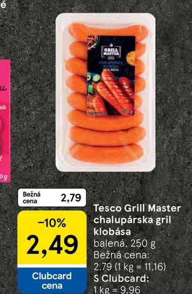 Tesco Grill Master chalupárska gril klobása balená, 250 g