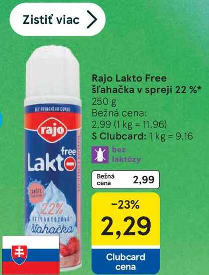 Rajo Lakto Free šľahačka v spreji 22 % 250 g