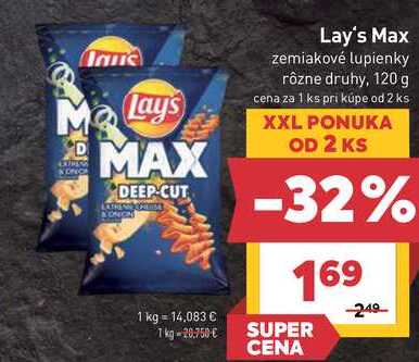 Lay's Max zemiakové lupienky rôzne druhy, 120 g