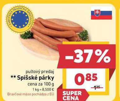 Spišské párky cena za 100 g 