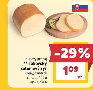 Tekovský salámový syr údený, neúdený cena za 100 g 