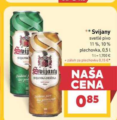 Svijany svetlé pivo 11 %, 10% plechovka, 0,5l