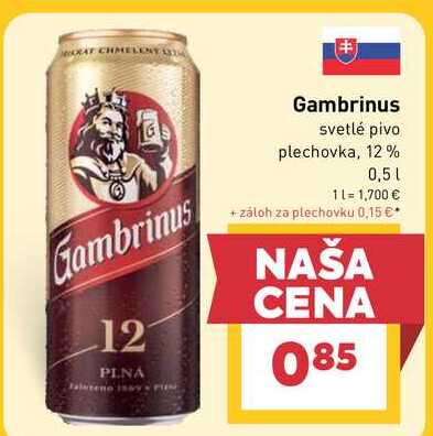Gambrinus 12% pivo 500 ml plechovka v akcii