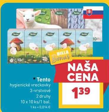 Tento hygienické vreckovky 3-vrstvové 2 druhy 10 x 10 ks/1 bal.