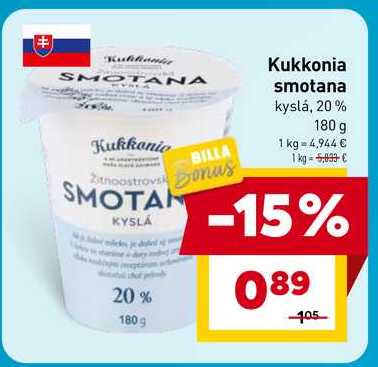 Kukkonia smotana kyslá, 20% 180 g v akcii