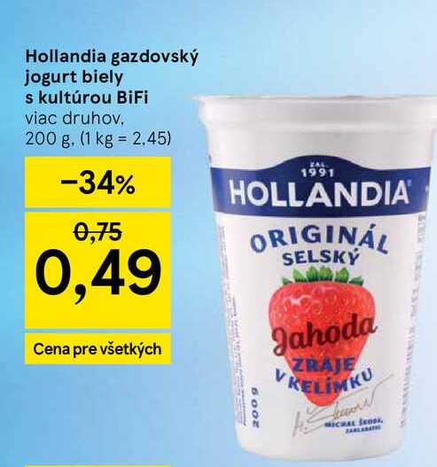 Hollandia gazdovský jogurt biely s kultúrou BiFi viac druhov, 200 g