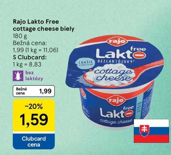 Rajo Lakto Free cottage cheese biely 180 g 