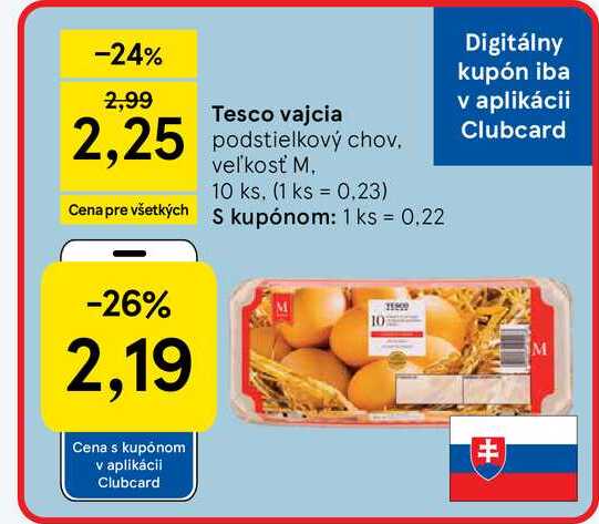 Tesco vajcia podstielkový chov veľkosť M 10 ks
