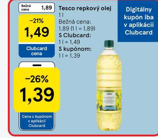 Tesco repkový olej 1l