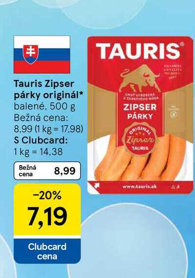 Tauris Zipser párky originál balené, 500 g