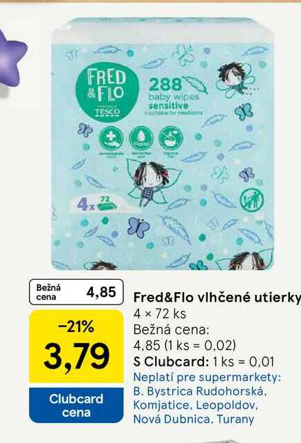 Fred&Flo vlhčené utierky 4 x 72 ks