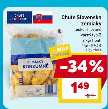 Chute Slovenska zemiaky neskoré, prané varný typ B 2 kg/1 bal. 