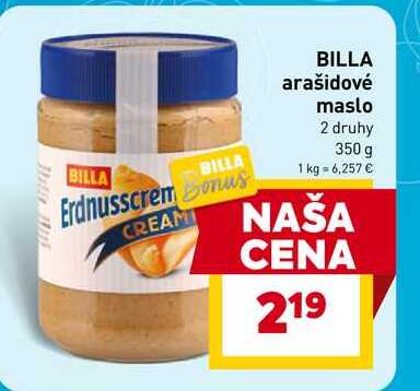 BILLA arašidové maslo 2 druhy 350 g