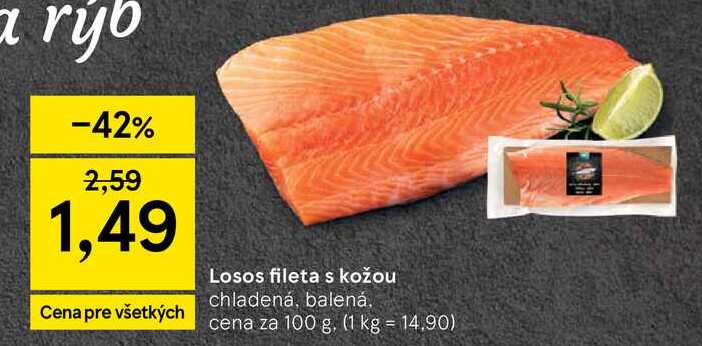 Losos fileta s kožou chladená, balená 100 g