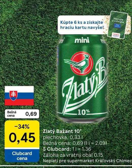 Zlatý Bažant 10° plechovka, 0,33L