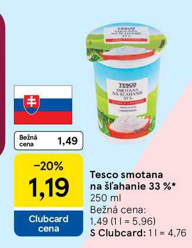 Tesco smotana na šľahanie 250 ml 