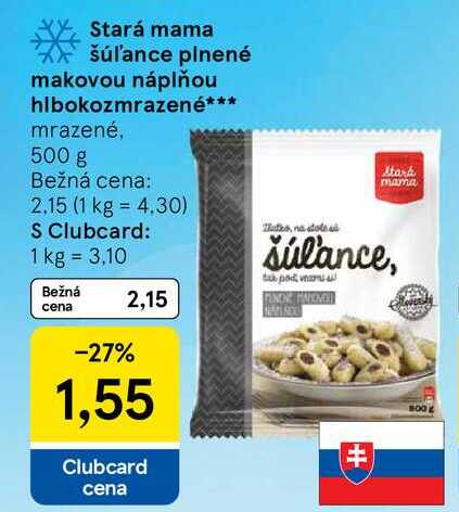 Stará mama šúľance plnené makovou náplňou hlbokozmrazené mrazené, 500 g