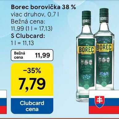 Borec borovička 38% viac druhov. 0,7l