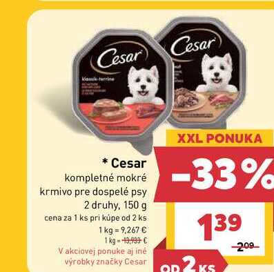 Cesar kompletné mokré krmivo pre dospelé psy 2 druhy, 150 g