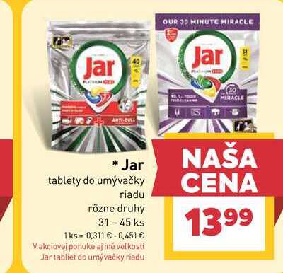 Jar tablety do umývačky riadu rôzne druhy 31-45 ks