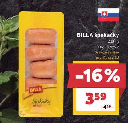 BILLA špekačky 400 g